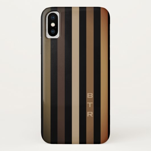 Beige Bruin & Zwarte Verticale Strepen Monogram Case-Mate iPhone Case (Achterkant)