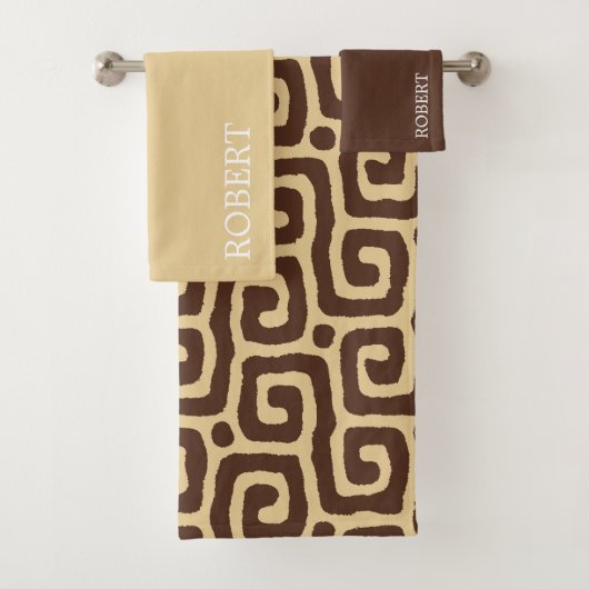 Beige &Bruine Abstracte Patroon Aangepaste Naam Bad Handdoek (Insitu)