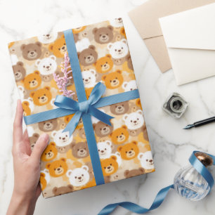 Beige & Bruine Beren hoofden   Cadeaupapier