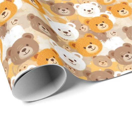 Beige & Bruine Beren hoofden | Cadeaupapier (Rol Hoek)