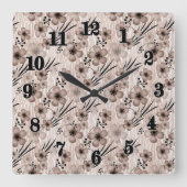 Beige bruine bloemen patroon op tijger achtergrond vierkante klok (Voorkant)