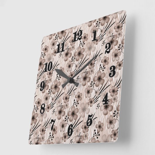 Beige bruine bloemen patroon op tijger achtergrond vierkante klok (Hoek)
