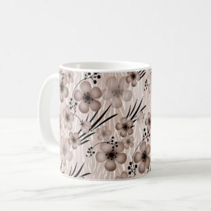 Beige bruine bloemenpatroon op tijger achtergrond  koffiemok