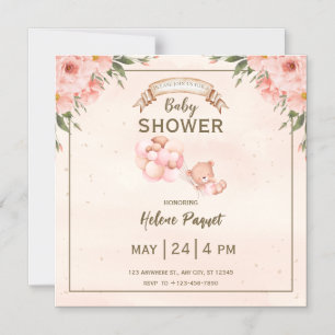 Beige Bruine Bloemige Baby Shower Magneetkaart Magnetische Uitnodiging