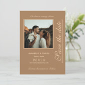 Beige Bruine Boho Bewaar de Datum Kaart (Staand voorkant)