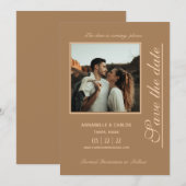 Beige Bruine Boho Bewaar de Datum Kaart (Voorkant / Achterkant)