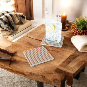 Beige Bruine Buffalo Plaid Kerst Glazen Onderzetter