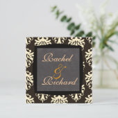 Beige & bruine DAMASK CLASSIC Wedding INVITATION Kaart (Staand voorkant)