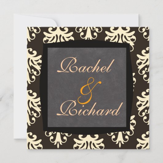 Beige & bruine DAMASK CLASSIC Wedding INVITATION Kaart (Voorkant)