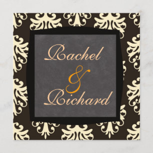 Beige & bruine DAMASK CLASSIC Wedding INVITATION Kaart