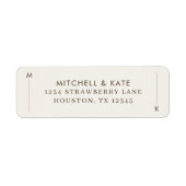 Beige Bruine Eenvoudige Lijn Monogram Huwelijk Etiket (Voorkant)