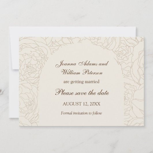 Beige bruine elegante bruiloft save the date (Voorkant)