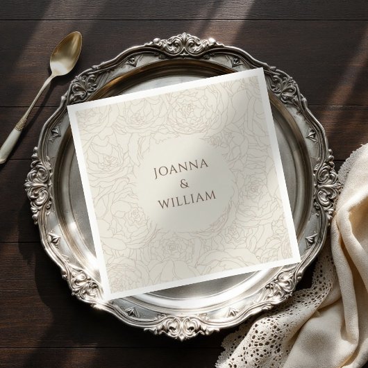 Beige bruine elegante gepersonaliseerde bruiloft s servet