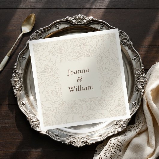 Beige bruine elegante gepersonaliseerde bruiloft s servet