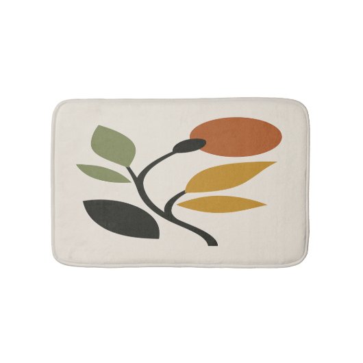 Beige, bruine en groene botanische afbeelding badmat (Voorkant)