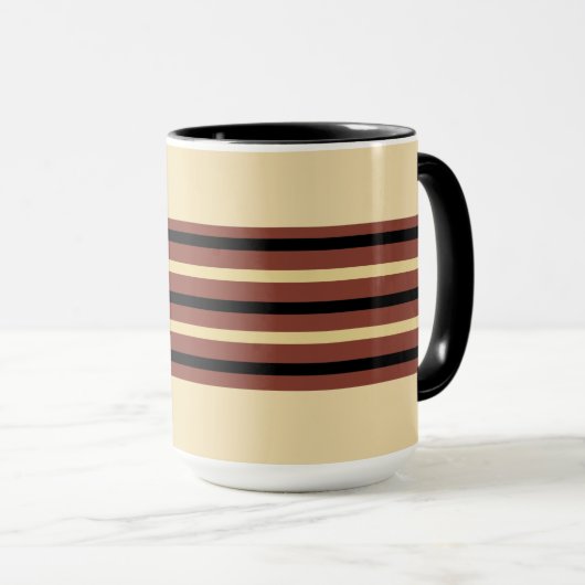 Beige, Bruine en Zwarte Gestreepte Koffie Mok Cup (Voorkant rechts)