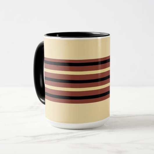Beige, Bruine en Zwarte Gestreepte Koffie Mok Cup (Voorkant links)