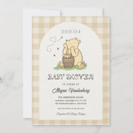 Beige Bruine Geruite Teddybeer Baby Shower Kaart