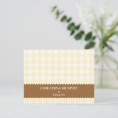 Beige bruine gingham met inwendige naam recept-kaa briefkaart (Staand voorkant)