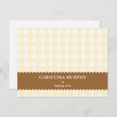 Beige bruine gingham met inwendige naam recept-kaa briefkaart (Voorkant / Achterkant)