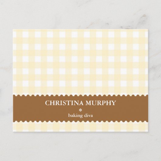 Beige bruine gingham met inwendige naam recept-kaa briefkaart (Voorkant)