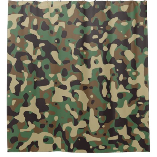 Beige, bruine, groene, donkergrijze camouflage douchegordijn (Voorkant)