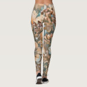  beige bruine kersenbloesems leggings (Achterkant)