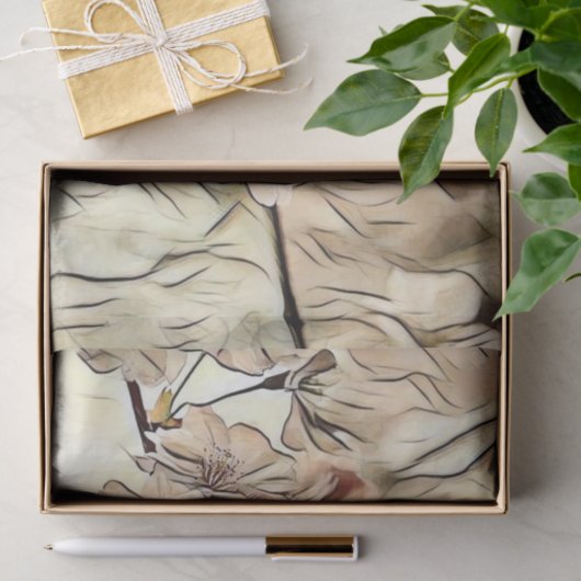 beige bruine kersenbloesems tissuepapier (Geschenk)