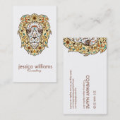 Beige & Bruine Leeuw Hoofd Suikerschedel Visitekaartje (Voorkant / Achterkant)