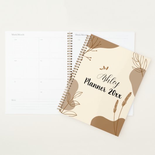 Beige bruine minimalistische esthetische florale l planner (Display)