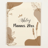 Beige bruine minimalistische esthetische florale l planner (Voorkant)