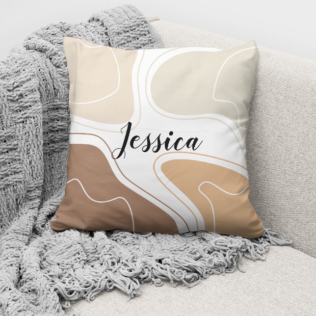 Beige Bruine Moderne Abstract Boho Patroonnaam Kussen (Creator heeft geüpload)