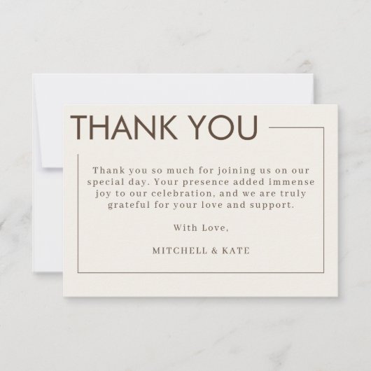 Beige Bruine Rand Eenvoudige Bruiloft Bedankkaart (Voorkant)