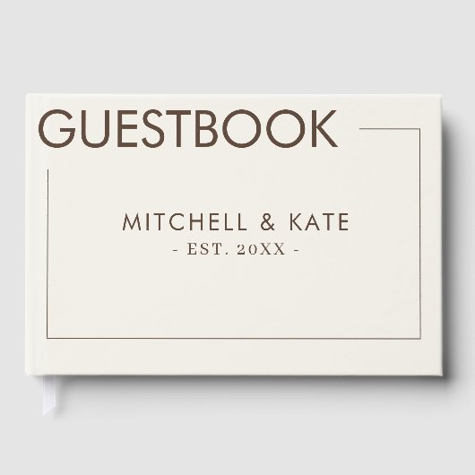 Beige Bruine Rand Eenvoudige Bruiloft Gastenboek (Voorkant)