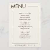 Beige bruine rand eenvoudige bruiloft receptie menu (Voorkant)