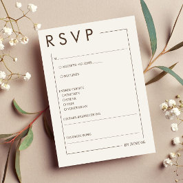 Beige Bruine Rand Eenvoudige Bruiloft RSVP Kaartje