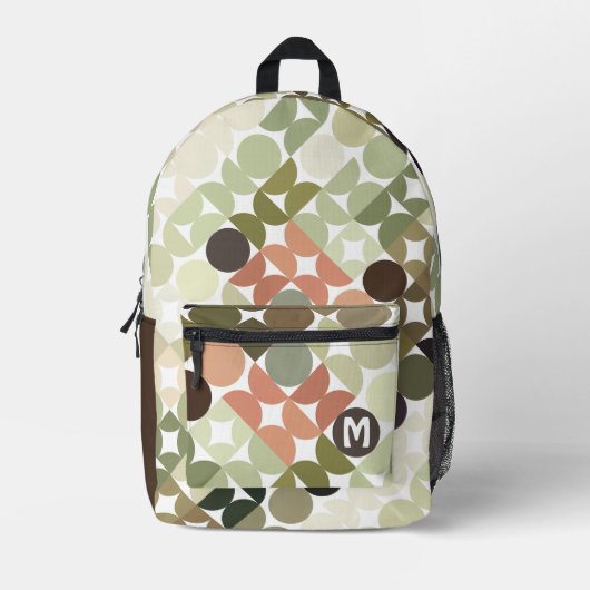 Beige Bruine Salie Groene Perzik Sinaasappel Midee Bedrukte Rugzak (Voorkant)