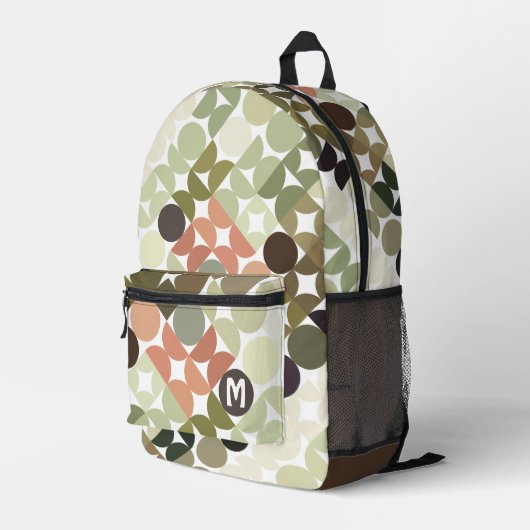 Beige Bruine Salie Groene Perzik Sinaasappel Midee Bedrukte Rugzak (Achterkant Hoek Rechts)