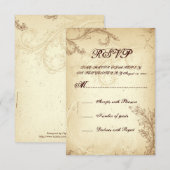 Beige, bruine  scrollblad bruiloft RSVP Kaartje (Voorkant / Achterkant)