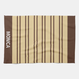 Beige &Bruine Strepen Patroon monogram Naam Theedoek