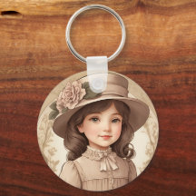 Beige Bruine Vintage Bloem Meisjes Portret