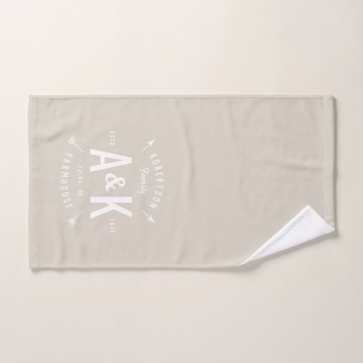 Beige Buffalo Check en Boerderij Pijl Monogram Bad Handdoek (Handdoek)
