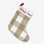 Beige Buffalo Check Monogram Kleine Kerstsok (Voorkant (Hangend))