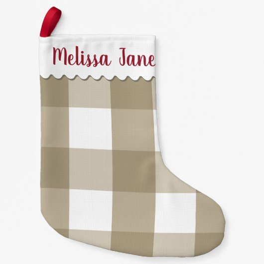 Beige Buffalo Check Monogram Kleine Kerstsok (Voorkant)
