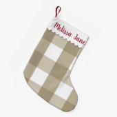 Beige Buffalo Check Monogram Kleine Kerstsok (Voorkant (Hangend))