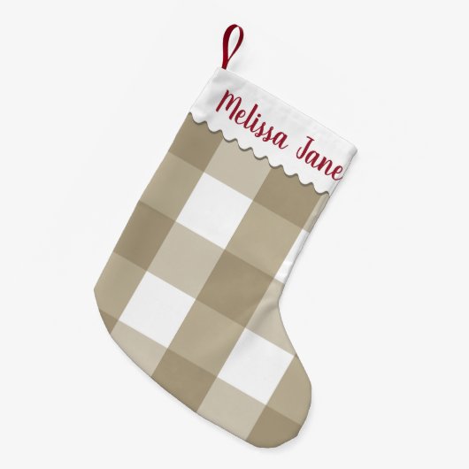 Beige Buffalo Check Monogram Kleine Kerstsok (Voorkant (Hangend))