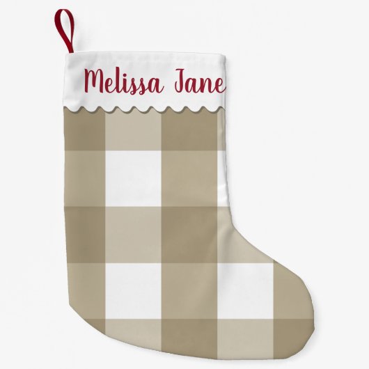 Beige Buffalo Check Monogram Kleine Kerstsok (Voorkant)