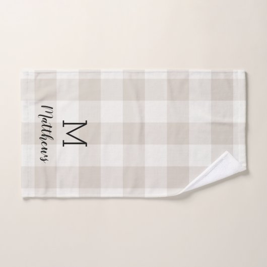 Beige Buffalo Check Monogram | Moderne bosbouw Bad Handdoek (Handdoek)