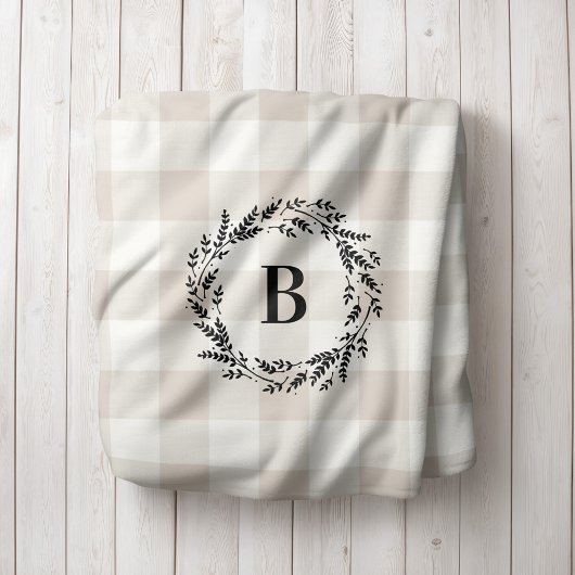 Beige Buffalo Check Monogram | Moderne bosbouw Sherpa Deken