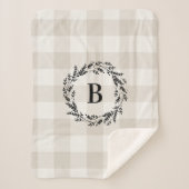 Beige Buffalo Check Monogram | Moderne bosbouw Sherpa Deken (Voorkant)